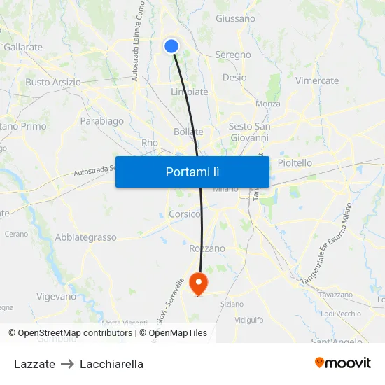 Lazzate to Lacchiarella map