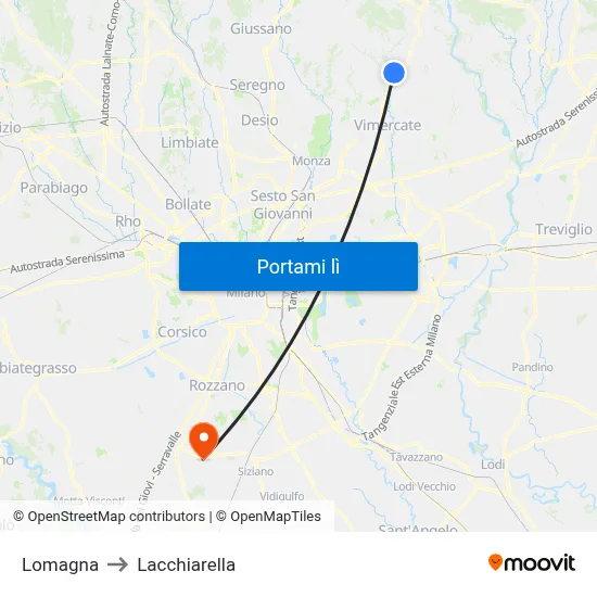Lomagna to Lacchiarella map
