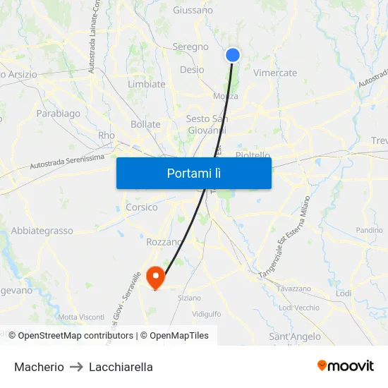 Macherio to Lacchiarella map