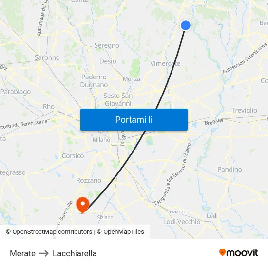 Merate to Lacchiarella map