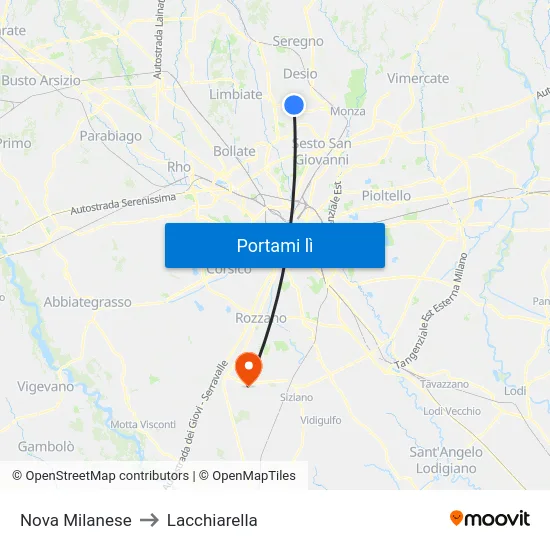Nova Milanese to Lacchiarella map