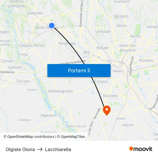 Olgiate Olona to Lacchiarella map
