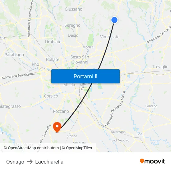 Osnago to Lacchiarella map
