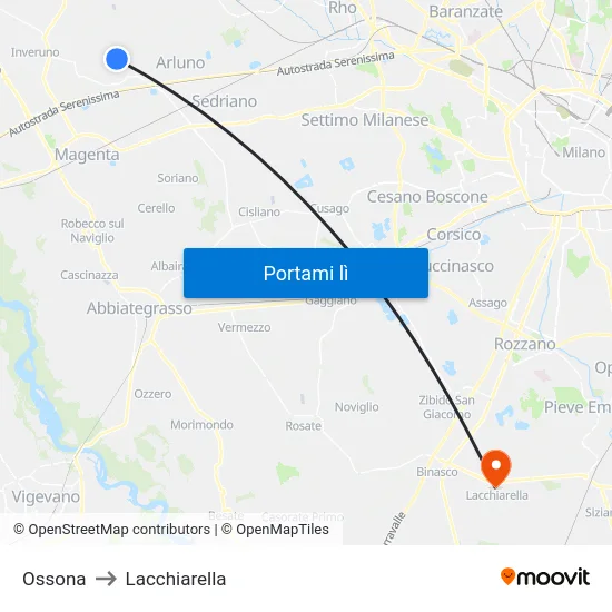 Ossona to Lacchiarella map