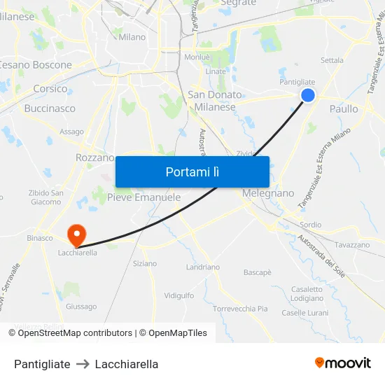 Pantigliate to Lacchiarella map