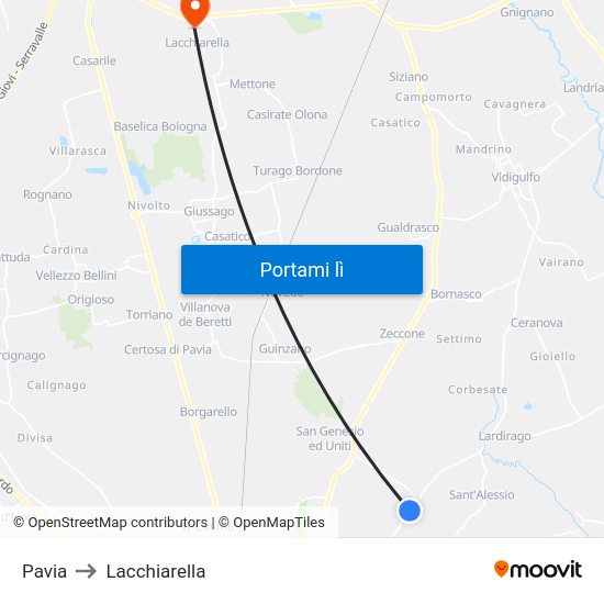 Pavia to Lacchiarella map