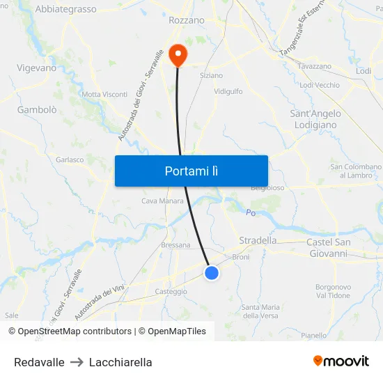 Redavalle to Lacchiarella map