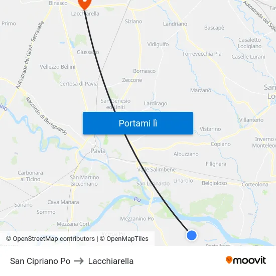 San Cipriano Po to Lacchiarella map