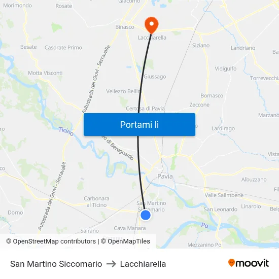 San Martino Siccomario to Lacchiarella map