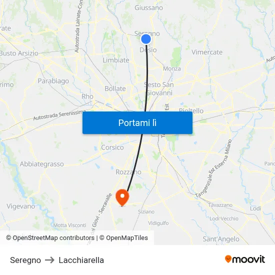 Seregno to Lacchiarella map