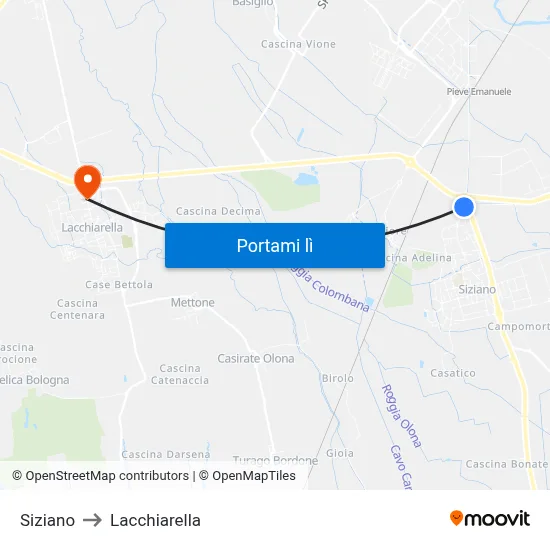 Siziano to Lacchiarella map