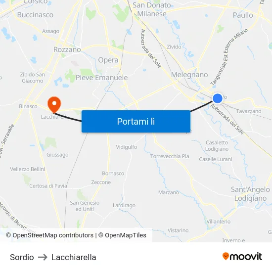 Sordio to Lacchiarella map