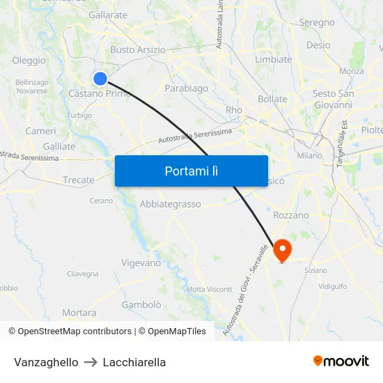 Vanzaghello to Lacchiarella map