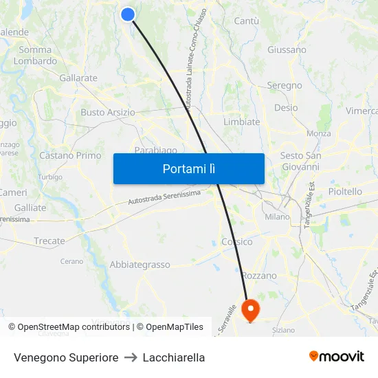 Venegono Superiore to Lacchiarella map