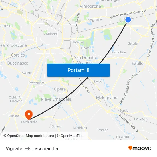 Vignate to Lacchiarella map