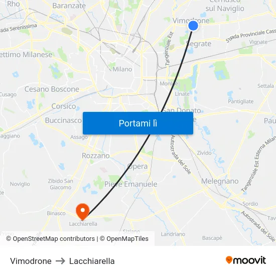 Vimodrone to Lacchiarella map