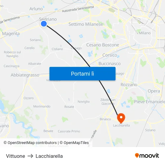 Vittuone to Lacchiarella map