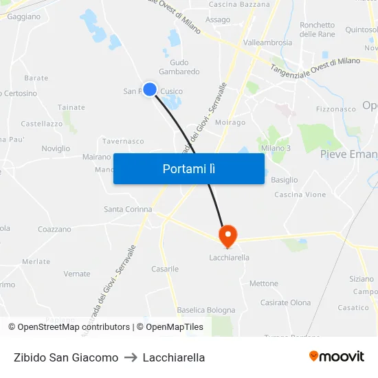 Zibido San Giacomo to Lacchiarella map