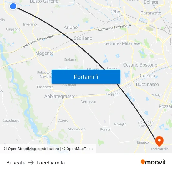 Buscate to Lacchiarella map