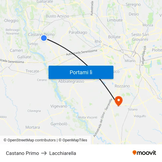 Castano Primo to Lacchiarella map