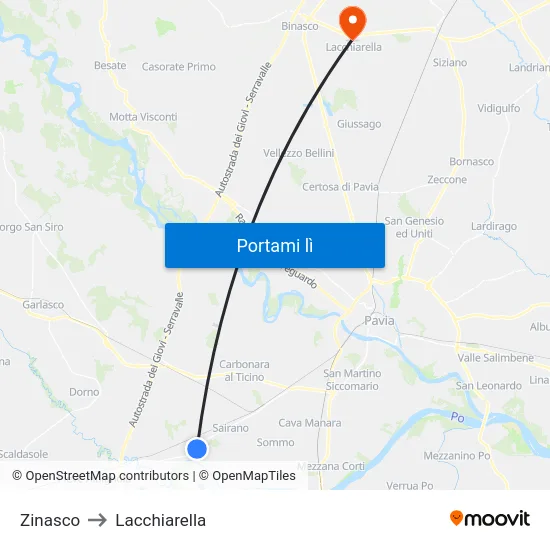 Zinasco to Lacchiarella map