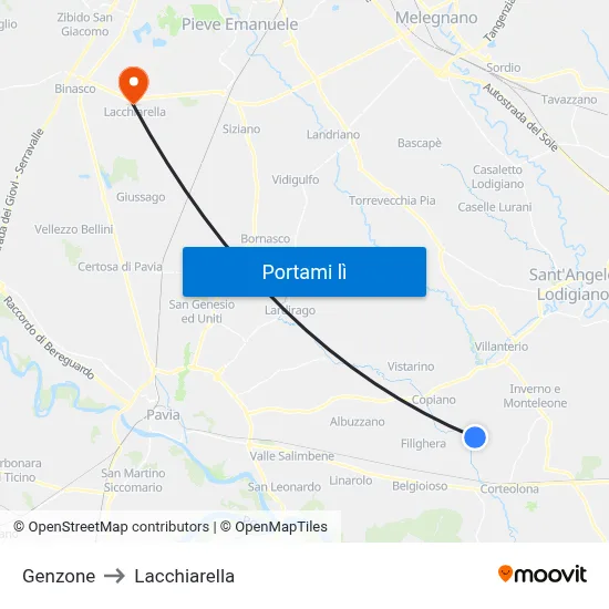 Genzone to Lacchiarella map