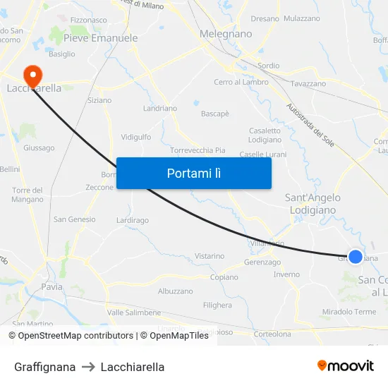 Graffignana to Lacchiarella map