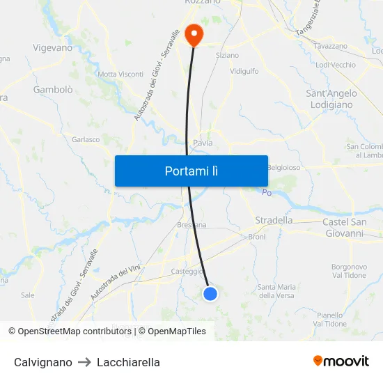Calvignano to Lacchiarella map
