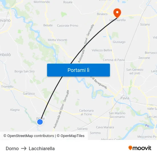 Dorno to Lacchiarella map