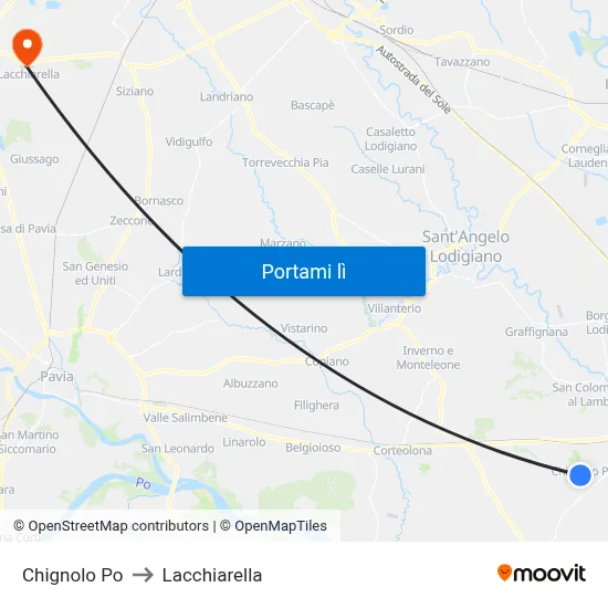 Chignolo Po to Lacchiarella map