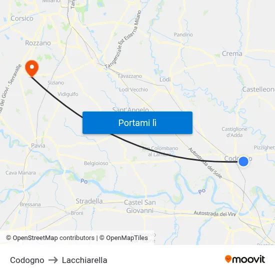 Codogno to Lacchiarella map