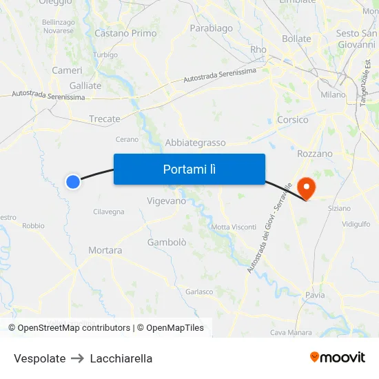 Vespolate to Lacchiarella map