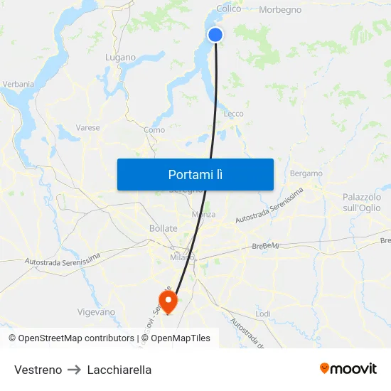 Vestreno to Lacchiarella map