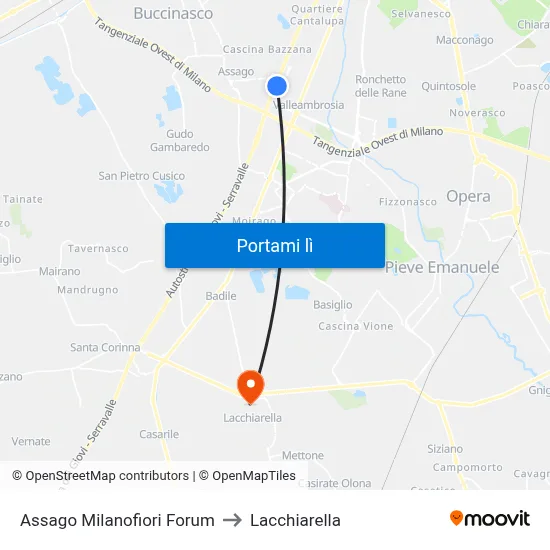 Assago Milanofiori Forum to Lacchiarella map