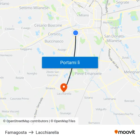 Famagosta to Lacchiarella map