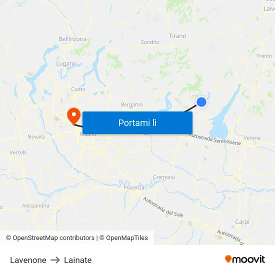 Lavenone to Lainate map