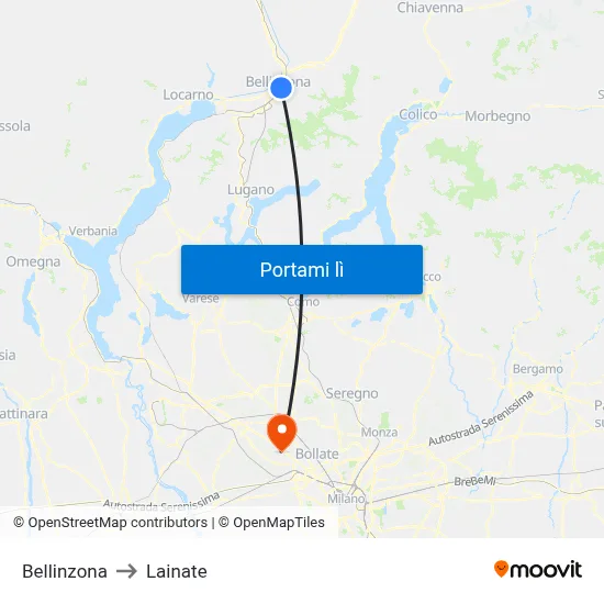 Bellinzona to Lainate map