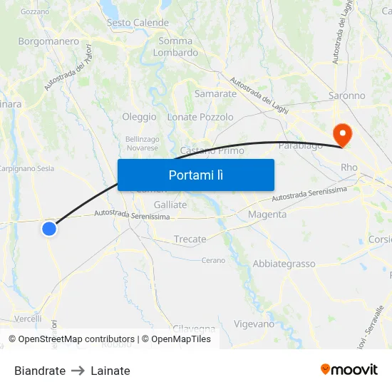 Biandrate to Lainate map