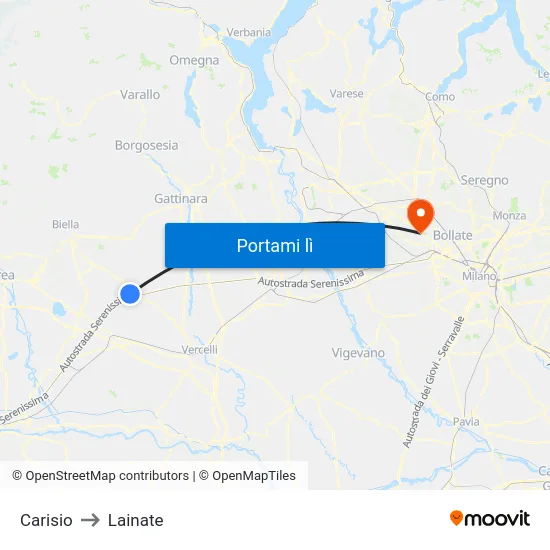 Carisio to Lainate map