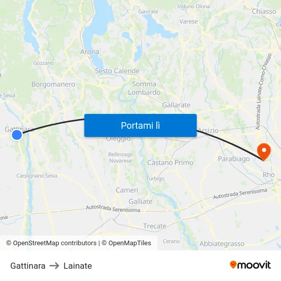 Gattinara to Lainate map