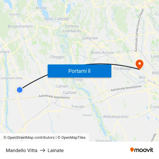 Mandello Vitta to Lainate map