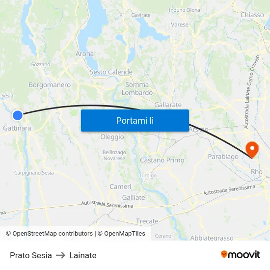 Prato Sesia to Lainate map