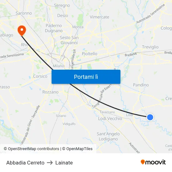 Abbadia Cerreto to Lainate map