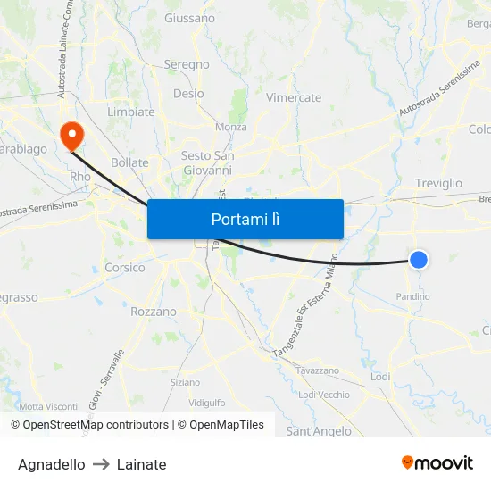 Agnadello to Lainate map