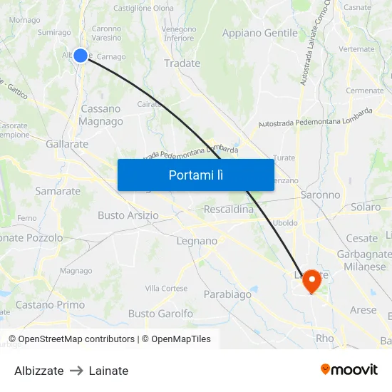 Albizzate to Lainate map