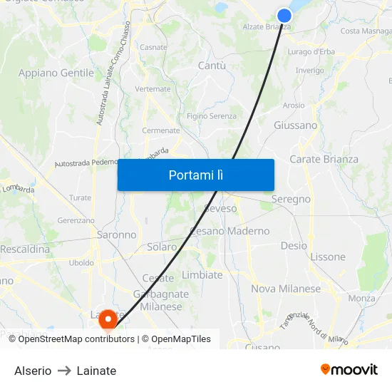 Alserio to Lainate map