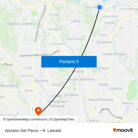 Anzano Del Parco to Lainate map