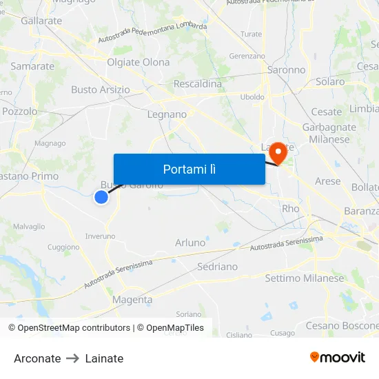 Arconate to Lainate map