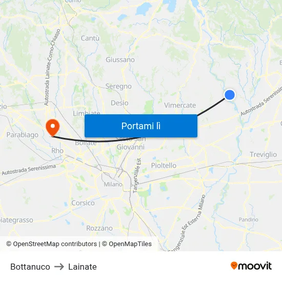 Bottanuco to Lainate map