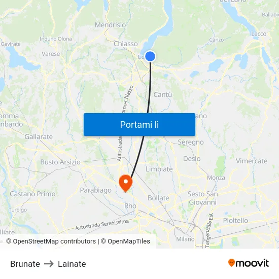 Brunate to Lainate map